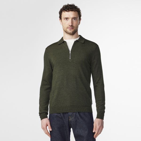 NN.07 Sergio Zip Longsleeve Polo Donker Groen