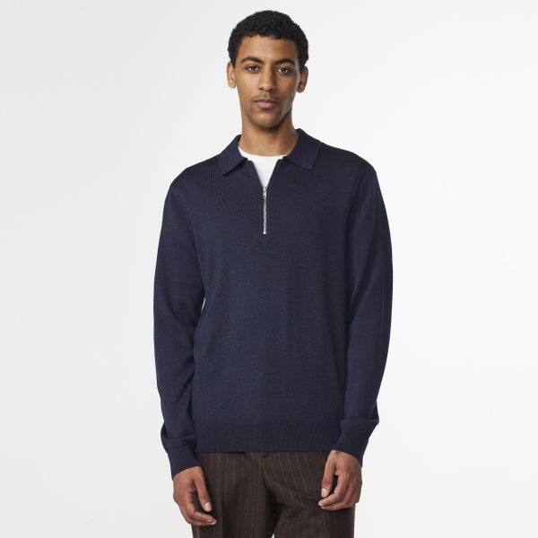 NN.07 Sergio Zip Longsleeve Polo Navy