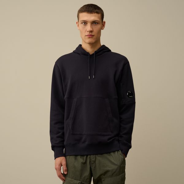 CP Company Diagonal Raised Fleece Lens Hoodie Navy