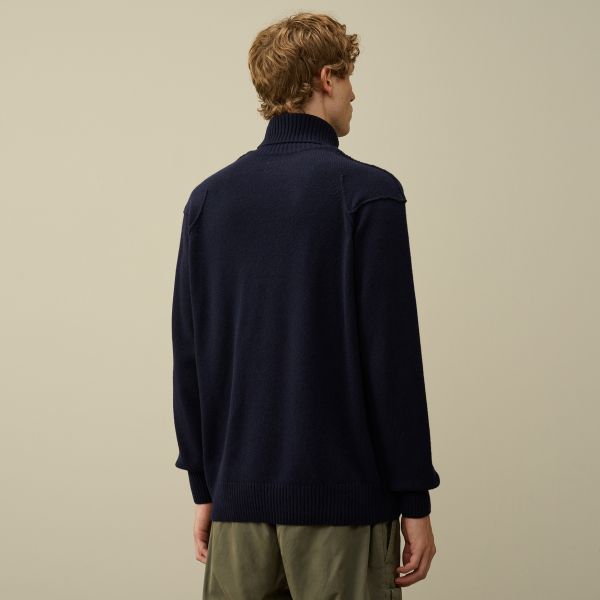 CP Company Lambswool GRS Turtleneck Knit Sweater Navy