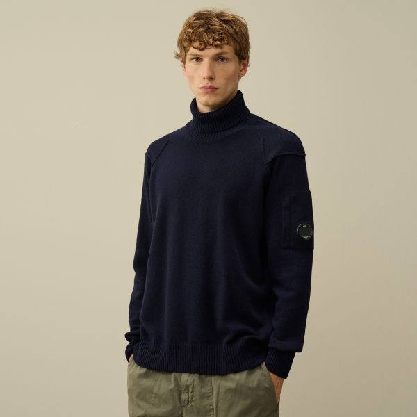CP Company Lambswool GRS Turtleneck Knit Sweater Navy