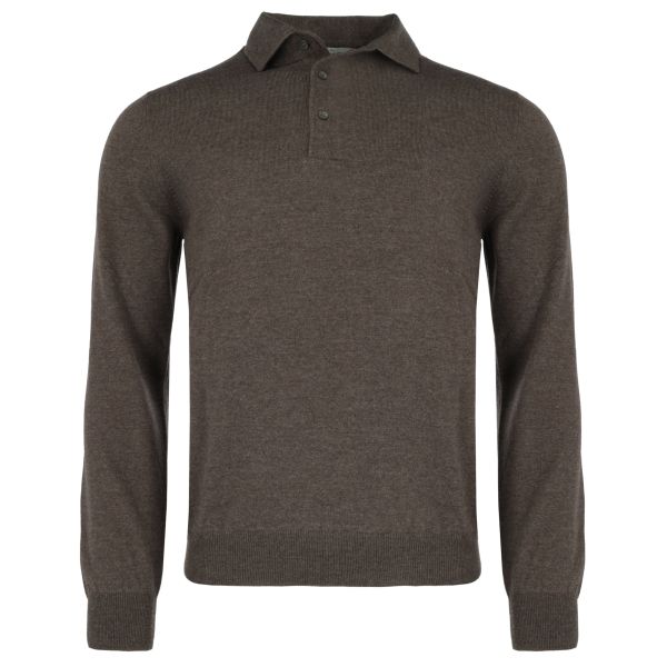 Gran Sasso Knitted Longsleeve Polo Bruin