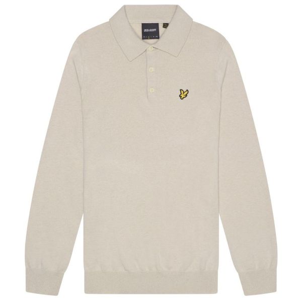 Lyle & Scott Cotton Merino Knitted Longsleeve Polo Beige