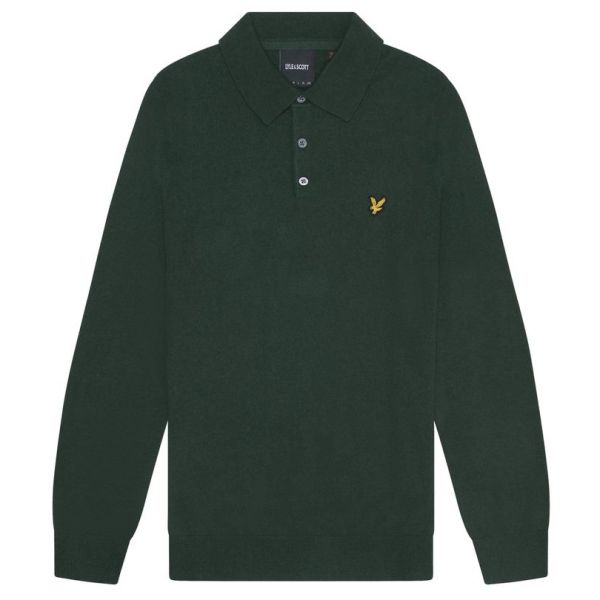 Lyle & Scott Cotton Merino Knitted Longsleeve Polo Donker Groen