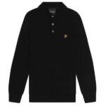 Lyle & Scott Cotton Merino Knitted Longsleeve Polo Zwart
