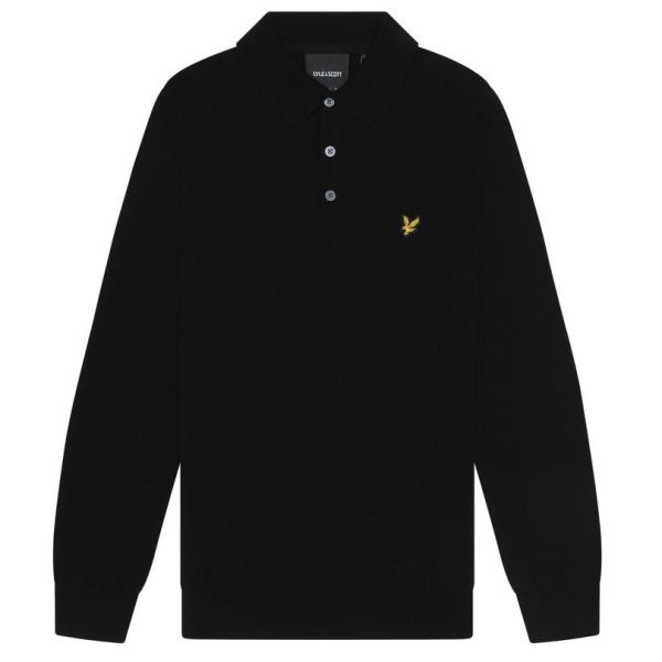 Lyle & Scott Cotton Merino Knitted Longsleeve Polo Zwart