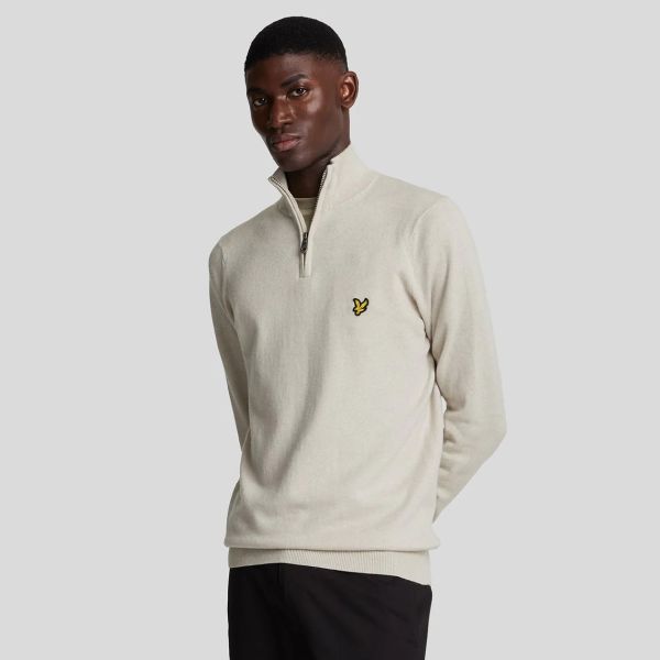 Lyle & Scott Cotton Merino Quarter Zip Sweater Beige