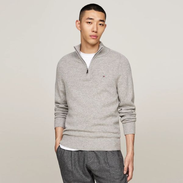 Tommy Hilfiger Wool Zip Mock Sweater Grijs