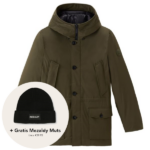 woolrich arctic stretch down parka donker groen jas gratis mezaldy muts