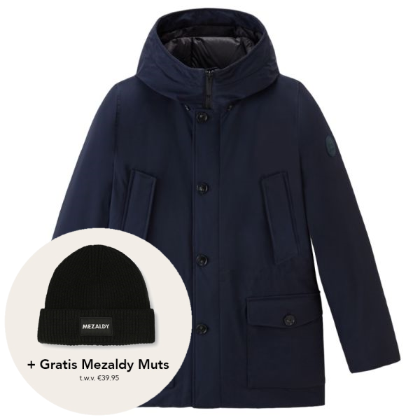 woolrich arctic stretch down parka navy jas gratis mezaldy muts
