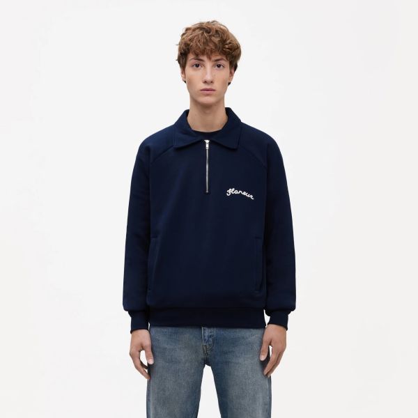 Flâneur Signature Raglan Half Zip Sweater Navy