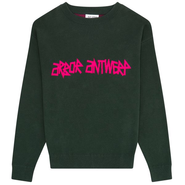 Arbor Antwerp Pink Typo Knitted Sweater Donker Groen