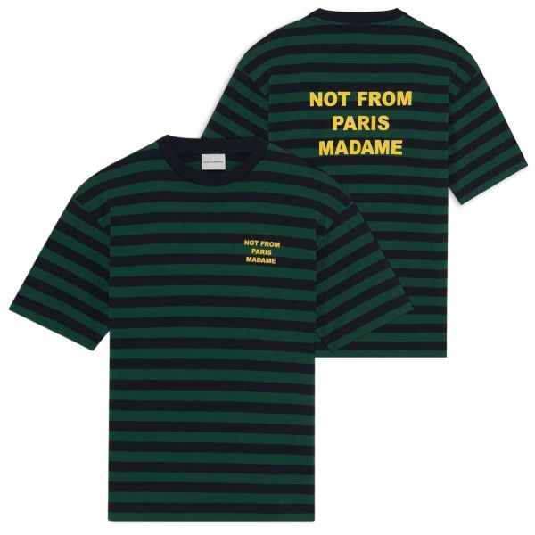 Drôle De Monsieur Slogan Rayé T-shirt Navy/Donker Groen