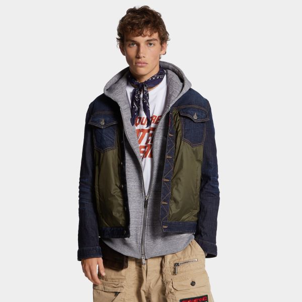 Dsquared2 Puffer Spijkerjas Donker Blauw/Groen