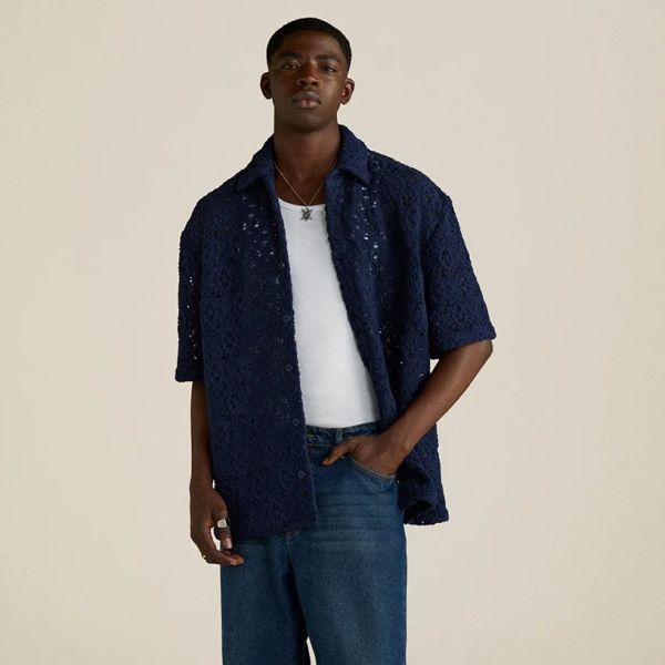 Daily Paper Lace Shield Overhemd Donker Blauw