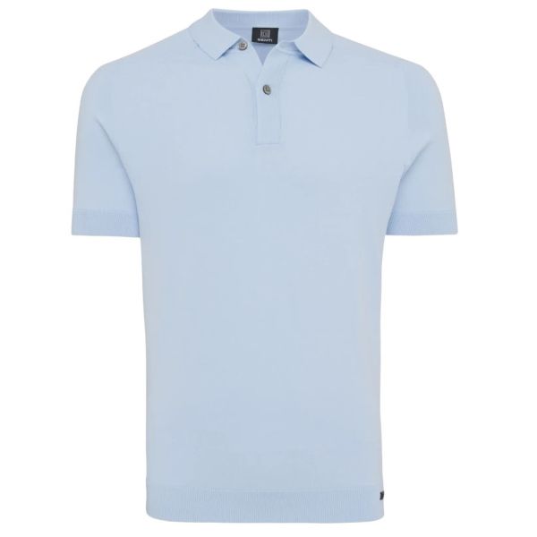 Genti Slim Button Polo Licht Blauw