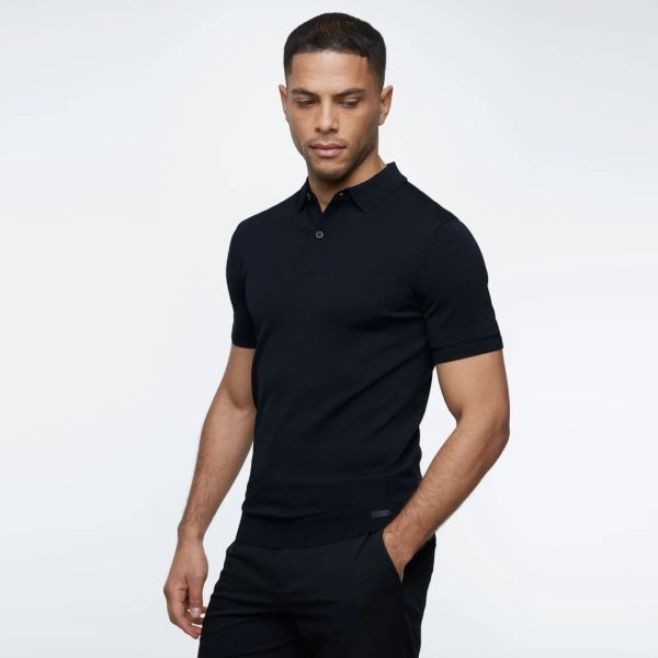 Genti Slim Button Polo Zwart
