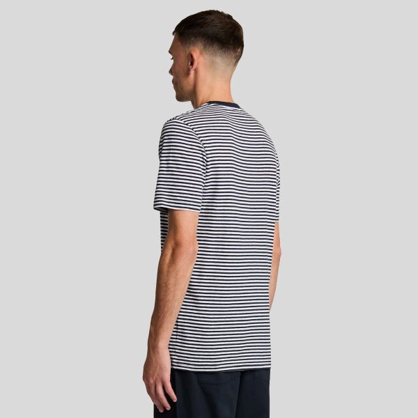 Lyle & Scott Linen Blend Breton T-shirt Navy/Wit