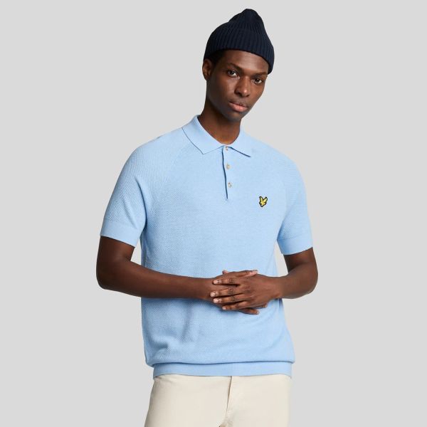 Lyle & Scott Linen Blend Knitted Polo Licht Blauw