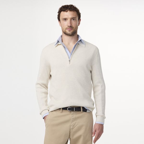 NN.07 Hansie Zip Longsleeve Polo Off White