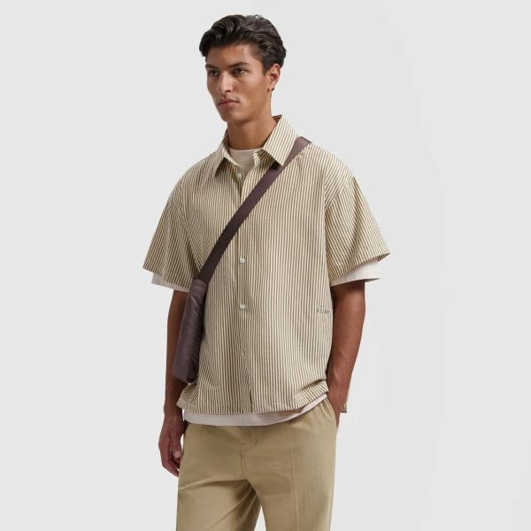 Olaf Boxy Seersucker Stripe Overhemd Beige