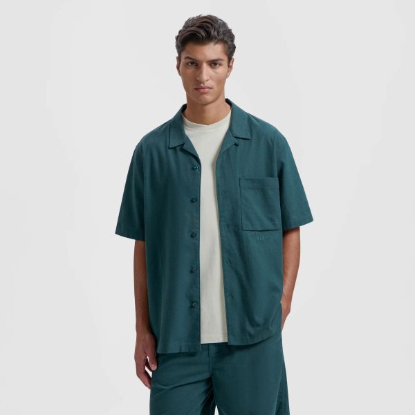 Olaf Linen Camp Overhemd Donker Groen