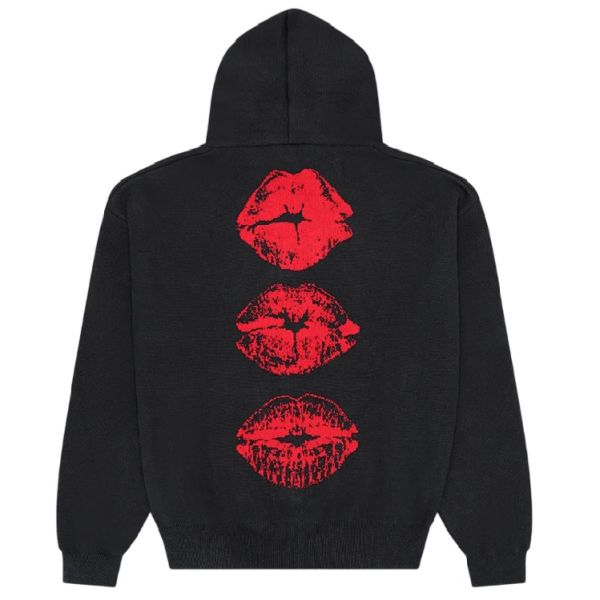 Arbor Antwerp Red Lips Knitted Hoodie Zwart