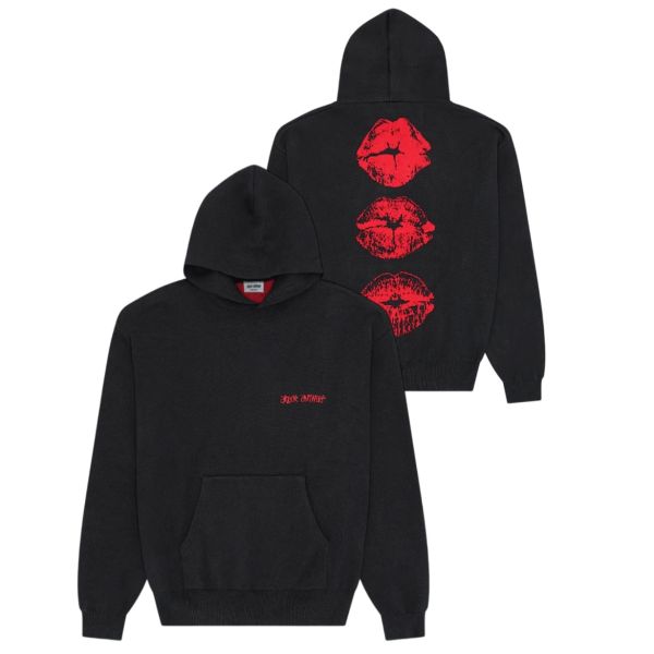 Arbor Antwerp Red Lips Knitted Hoodie Zwart