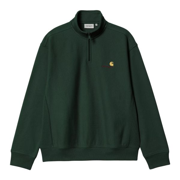 Carhartt WIP Half Zip American Script Sweater Donker Groen