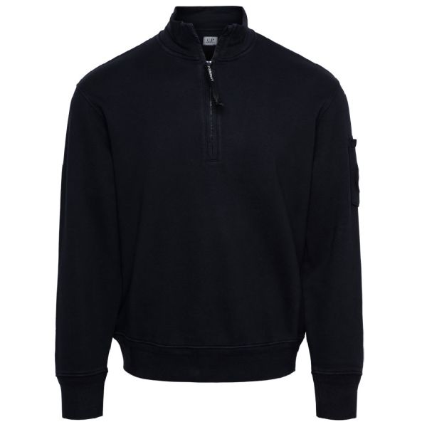 CP Company Cotton Diagonal Fleece Half Zip Sweater Navy