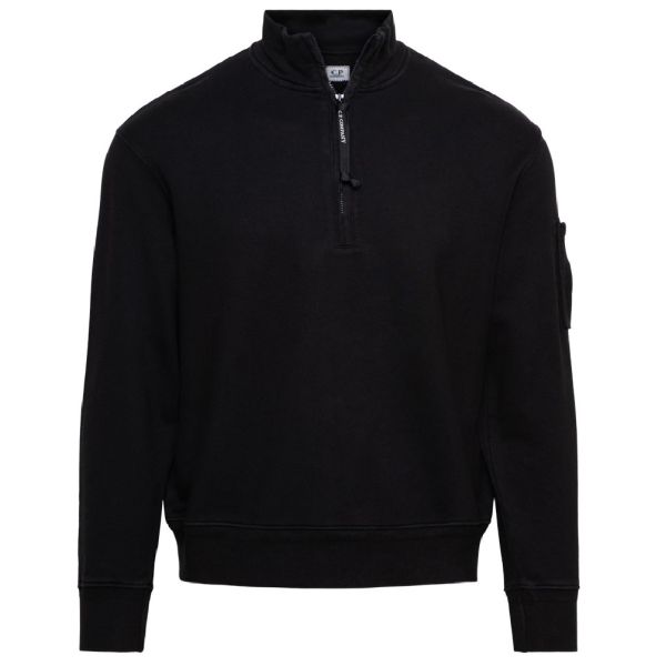 CP Company Cotton Diagonal Fleece Half Zip Sweater Zwart