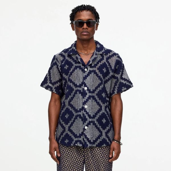 OAS Trastevere Cuba Crochet Overhemd Donker Blauw