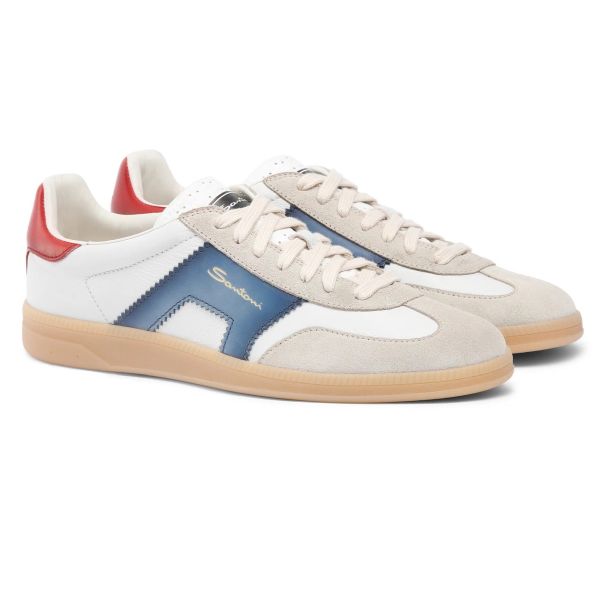 Santoni Double Buckle Signature Olympic Sneaker Wit/Blauw