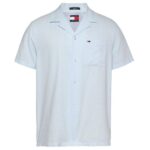 Tommy Jeans Linen Blend Camp Overhemd Licht Blauw