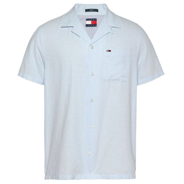 Tommy Jeans Linen Blend Camp Overhemd Licht Blauw